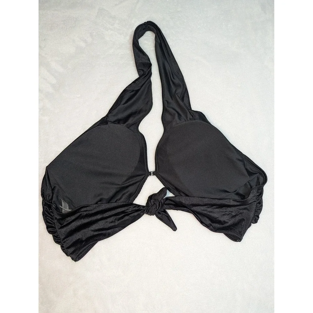 Victoria's‎ Secret Black Halter Bikini Top XXL Deep Plunge Front Tie Swim Top